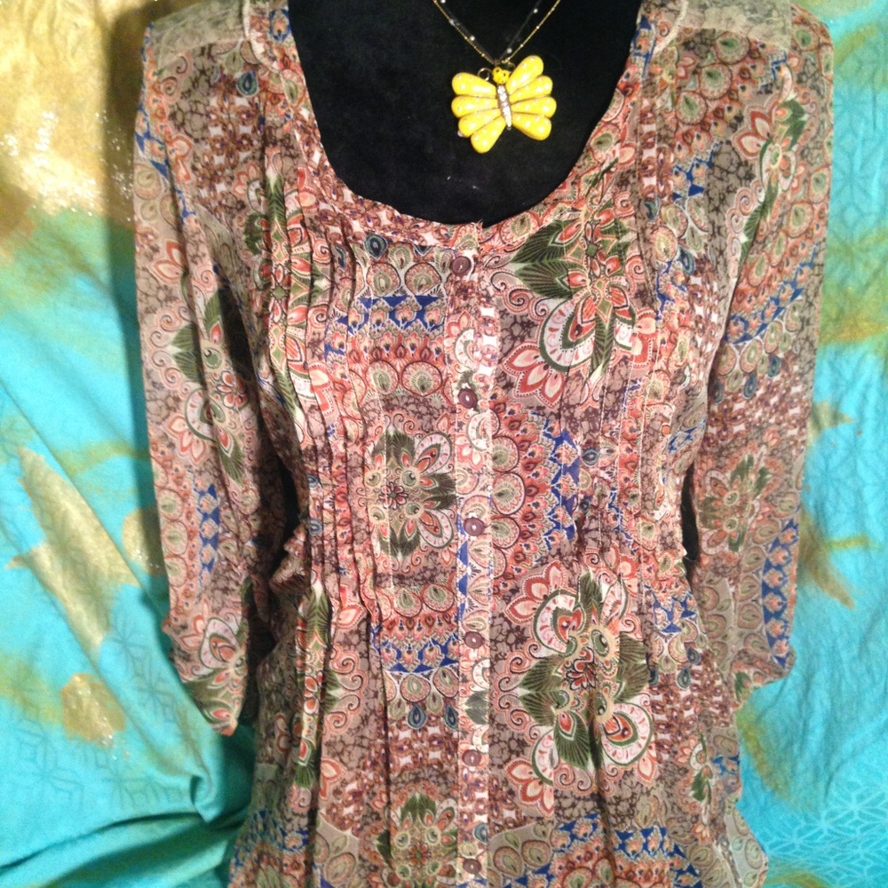 BKE MULTI-COLORED PEASANT TOP
